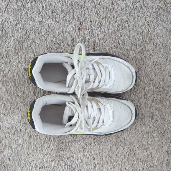 Nike Grade School Air Max 90 LTR Sneakers White Black Neon Green Yellow Size 1 - Picture 7 of 8